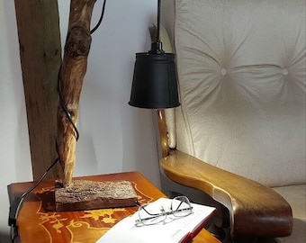 Table lamp made from upcycled wood and metal