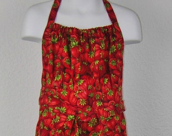 Tween Apron With Bright Strawberry Design