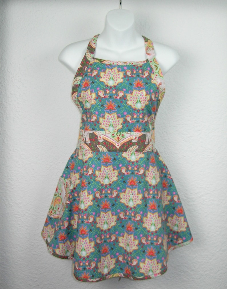Ladies Apron in Lovely Peacock Fabric