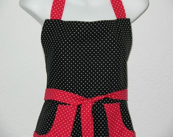 Black and Red Retro Look Full Polkadot Apron