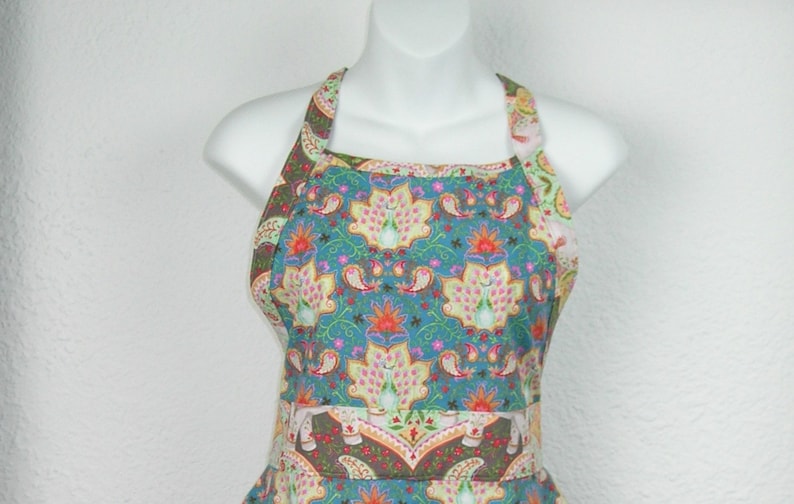 Ladies Apron in Lovely Peacock Fabric