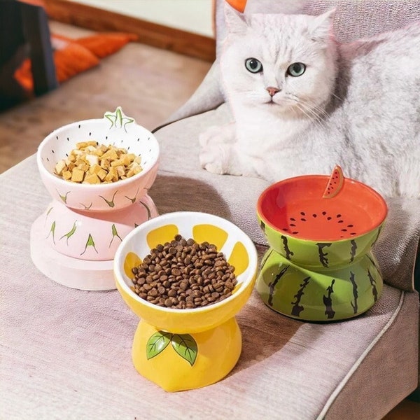 Pet Fruit Ceramic Food Bowl, Ceramic Watermelon Lemon Pitaya Raised Cat Bowl, Elevated Cat Bowl, Pet Feeder, Pet Food Water Bowls, Pet Bowl