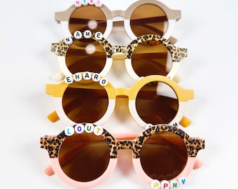 Lunettes de soleil colorées avec nom personnalisé|Lunettes de soleil pastel|Lunettes de soleil marguerite|Cadeau enfant|Cadeau bébé|Lunettes de soleil pour tout-petits|Favoris enfants