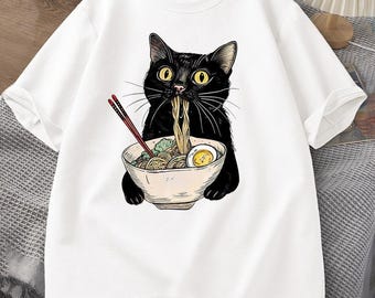 Ramen Cat Sweatshirt, Cat Lover Gift, Kawaii Shirt, Anime Cat T-Shirt, Japanese Shirt, Foodies Hoodie, Ramen Lover, Kitty Tee