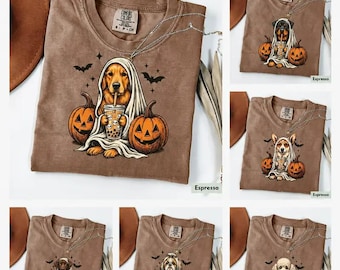 Ghost Dog Bubble Tea Shirt, Funny Halloween Dog Lover Hoodie, Spooky Cute Meme Sweatshirt, Pumpkin Bat Coffee Tee