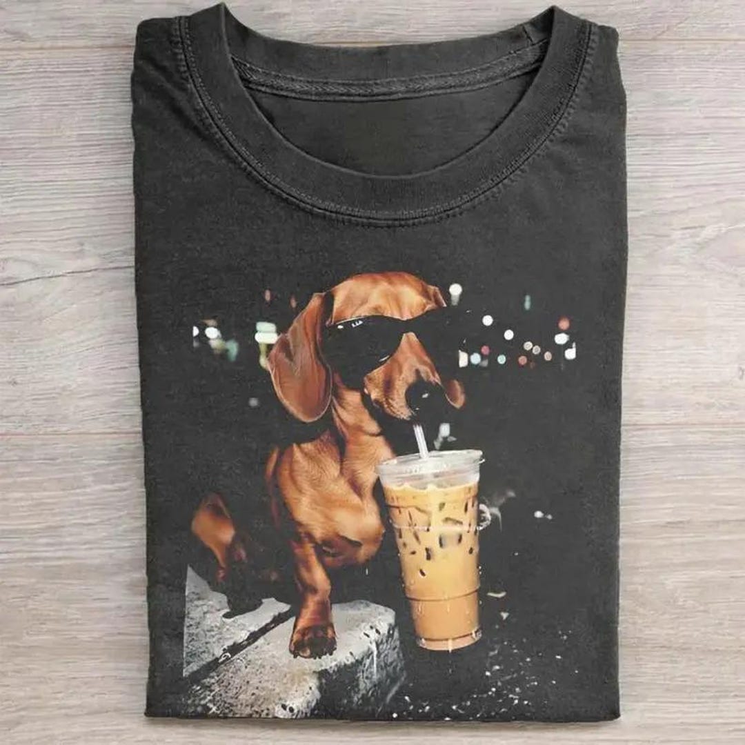 Comfort Colors Funny Dachshund Drinking Iced Coffee Shirt, Dog Shirt, Wiener Dog Hoodie, Sausage Dog Unisex Tee, Dog Lover Sweatshirt - Comfort T-shirt L, Comfort colors Pepper