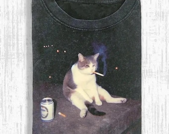 Cat Smoke Funny Animal Graphic Tee, Menswear Womenswear Streetwear Cotton Comfort Shirt, Funny Meme Sweatshirt
