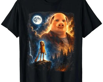 Surreal Pig and Hot Dog Shirt, Funny Cosmic Landscape T-Shirt, Humorous Cartoon Hoodie, Meme Sweatshirt, Whimsical Animal Tee