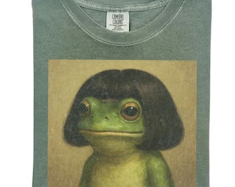 Frog with Bob Haircut Graphic T-shirt, Funny Frog Meme Hoodie, Quirky Animal Meme Sweatshirt, Hilarious Frog Lover Gift, Funny T-shirt