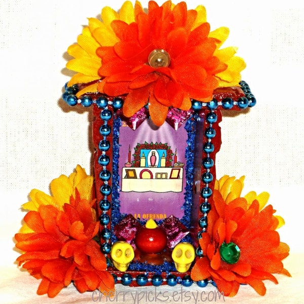 Dia De Los Muertos, Ofrenda Shrine, Mexican Loteria, Day of the Dead, Sugar Skulls, Mexican Wood Nicho, Mexican Kitsch, Mexican Folk Art