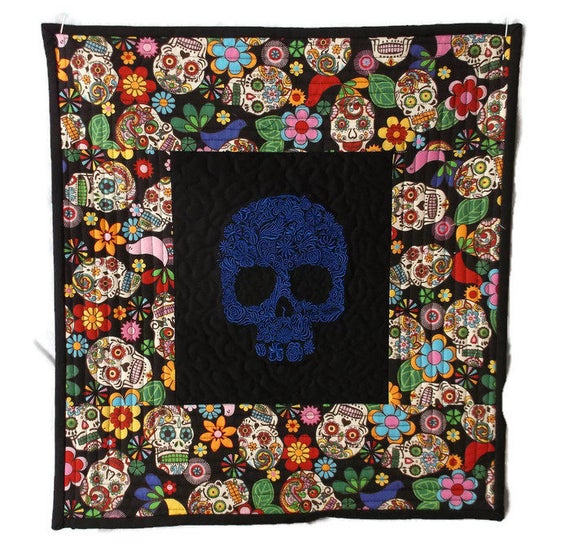 Sugar Skull Quilt Mexican Embroidery Quilt Day of the Dead Etsy