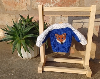 Beautiful Air Freshener with Norfolk lavender Unique Miniature/Tiny knitted and felted Jumper/sweater with felted Fox design.