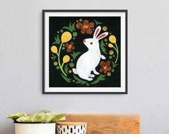 Rabbit In Roses Print