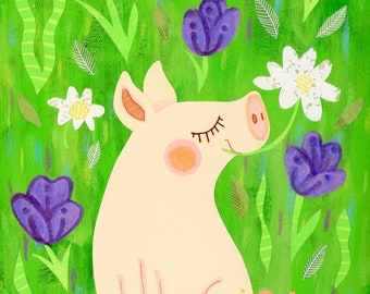 Pig In the Garden Print