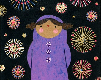 Girl Watches Fireworks Print