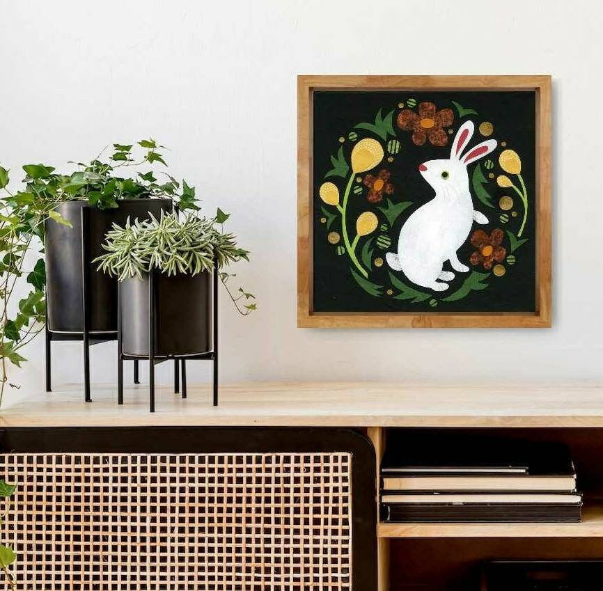 Rabbit In Roses Print | Etsy
