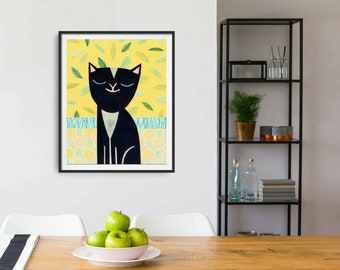 Black Cat Sitting Pretty Print