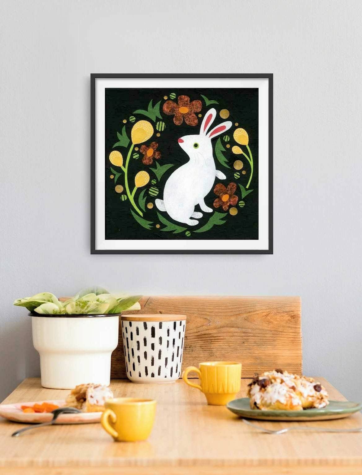 Rabbit In Roses Print | Etsy