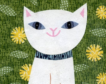 White Cat Looking Back Print