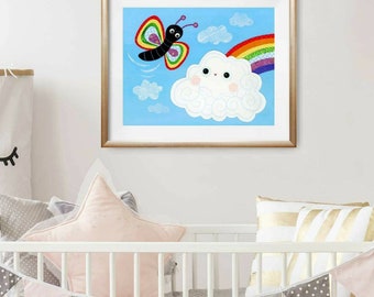 Rainbow Butterfly Meets Rainbow Cloud Print