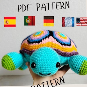 Colorful Crochet Turtle PDF Pattern Amigurumi Sea Turtle Tutorial  Multilingual Pattern  Easy DIY Plush Toy Instant Download.Colorful Toy.