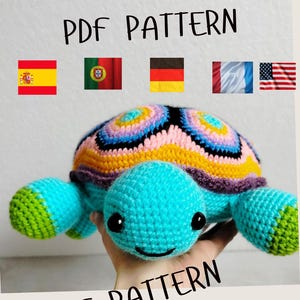 Colorful Crochet Turtle Amigurumi PDF Pattern – Multilingual Download ,English, Spanish, German, Portuguese, French- DIY Stuffed Animal Toy
