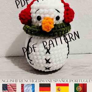 Snowman  Crochet Pattern in PDF US English, German, Spanish, French and  Portuguese, Christmas Crochet Pattern, Gifts for kids and Babies