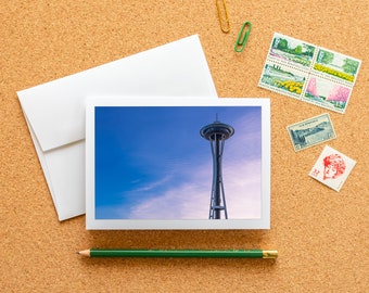 Blank Note Card - Seattle Space Needle Frameable Fine Art Photo Card with Envelope, 6.25"x4.5" (A6), PNW Landmark Architecture Stationery