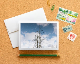 Blank Note Card - Dreamy Reflection of Birds in Trees in Rippling Water Frameable Fine Art Stationery with Envelope, 6.25"x4.5" (A6), PNW