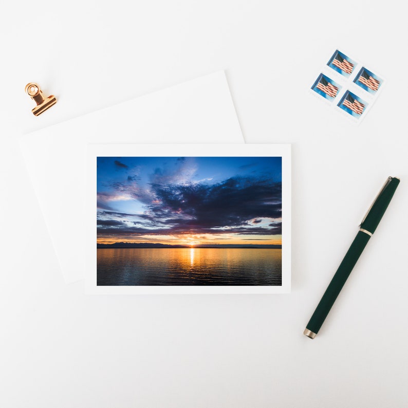 Blank Note Card Sunset Over Puget Sound Washington State Frameable Fine Art Photo Card with Envelope, 6.25x4.5 A6, PNW Stationery image 4