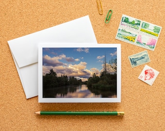 Carte de correspondance vierge - Rivière Sammamish au coucher du soleil dans l'État de Washington, carte photo artistique à encadrer avec enveloppe, 6,25 x 4,5 po (A6), papeterie PNW