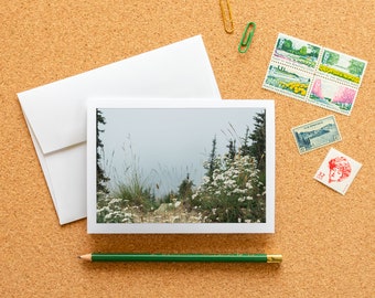 Blank Note Card - Mountain Flora in the Fog Washington State Frameable Fine Art Photo Card with Envelope, 6.25"x4.5" (A6), PNW Stationery