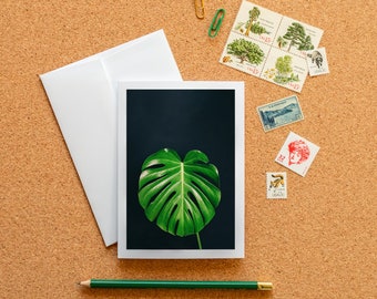 Carte de notes vierge - Feuille de Monstera, photographie d'art encadrable et enveloppe, 6,25"x4,5" (A6), carte de vœux botanique, papeterie pour amoureux des plantes