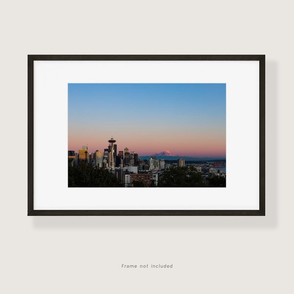 Seattle Skyline & Mt. Rainier at Sunset Fine Art Photo Print | Multiple Sizes Available | Pacific Northwest Wall Art | City Skyline Decor