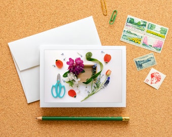 Blank Note Card - Garden Cuttings Frameable Fine Art Photography Card with Envelope, 6.25"x4.5" (A6), Flat Lay Stationery, Gardener Gift