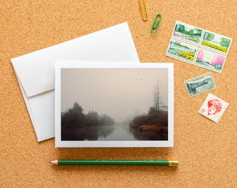 Blank Note Card - Foggy Autumn Morning at the Slough, Sammamish River, WA Frameable Fine Art Stationery with Envelope, 6.25"x4.5" (A6), PNW