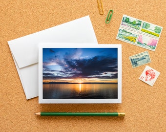 Blank Note Card - Sunset Over Puget Sound Washington State Frameable Fine Art Photo Card with Envelope, 6.25"x4.5" (A6), PNW Stationery