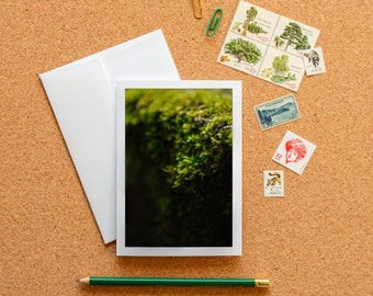 Blank Note Card - Moody Green Moss, Frameable Fine Art Photography Card with Envelope, 6.25"x4.5" (A6), PNW Forest Nature Stationery & Decor