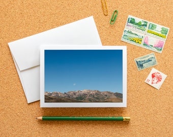 Blank Note Card - Moonset Over Wells, Nevada Frameable Fine Art Photography Card with Envelope, 6.25"x4.5" (A6), Landscape Stationery