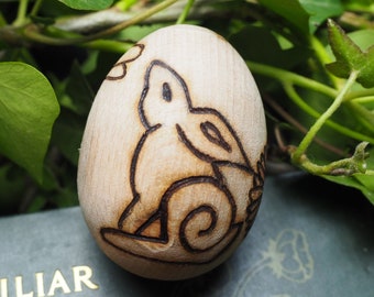 Hare, Bee & Flowers Wooden Egg - Transformation, Fertility, Witchcraft, Rabbit, Easter
