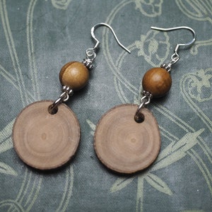 Greek Olive Wood Earrings for Athena Pagan, Wicca, Witchcraft, Charms, sterling silver image 1