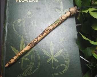 English Oak Wood Spiral & Leaf Wand Pendant: For Strength and Courage