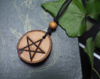 Blackthorn Wood Pentagram Pendant - Pagan, Wicca, Witchcraft, Pentacle, Ogham Tree