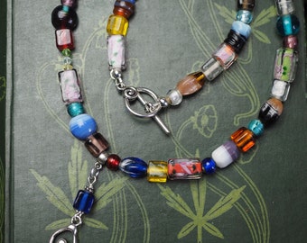 Spiral Goddess & Vintage Glass Necklace - Pagan, Magical, Witchcraft, Wicca, Upcycled beads