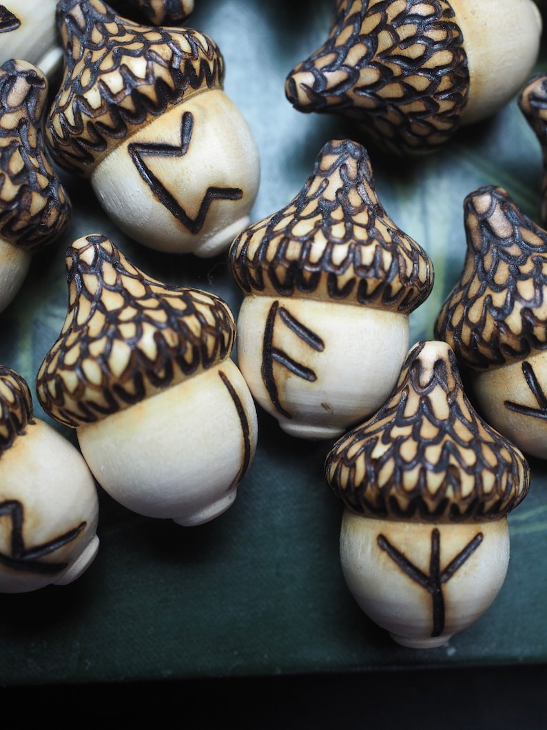 24 Elder Futhark Rune Acorns - With Bag & Information Sheet, Witchcraft ...