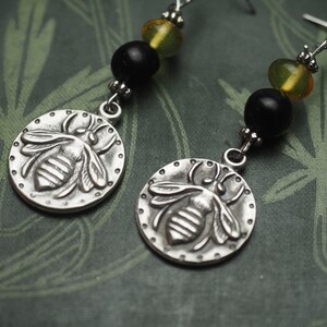 Baltic Amber and Jet Bee Earrings Melissa Honey Magic Pagan, Wicca, Witchcraft with sterling silver earwires image 2