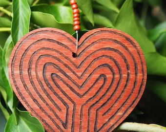 Heart Labyrinth Valentine's Hanging Ornament - Pagan, Wicca, Witchcraft, window or altar decoration Christmas or Valentine's Day