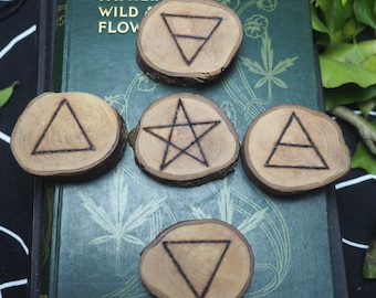 English Hawthorn Wood Elemental Altar Set - Quarter Markers - For a Pagan or Wiccan Altar - Witchcraft, Ogham Tree
