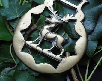 Vintage or Antique Stag Horse Brass - Horned God - Folk Magic, British, Pagan, Deer, Up-cycled