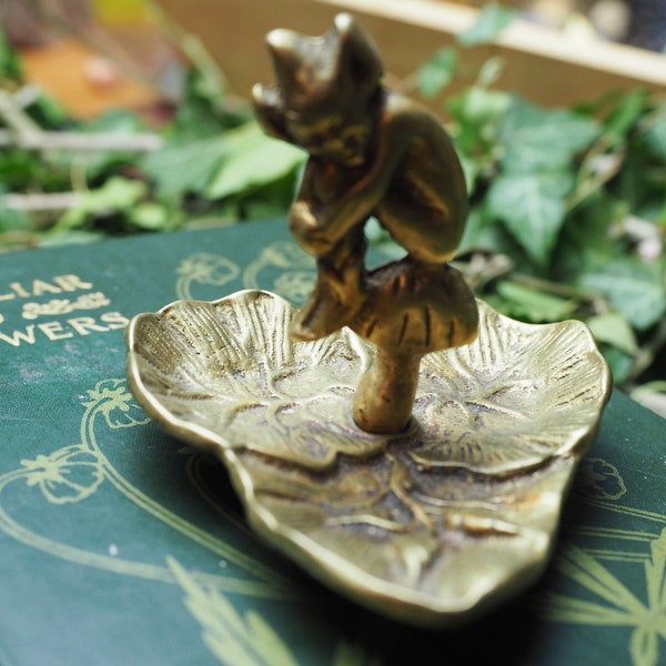 Pixie & Toadstool, Vintage Brass Offering Dish  - Upcycled, Witchcraft, Witch, Wicca, Pagan, bowl